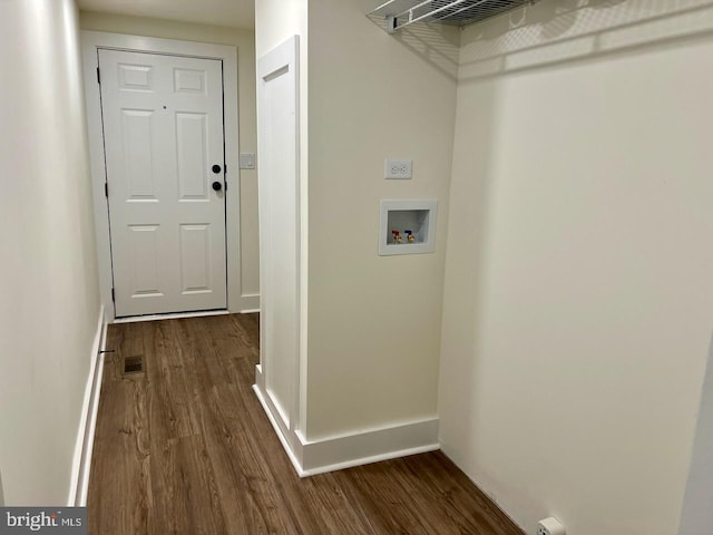 laundry room with hookup for a washing machine and dark wood-type flooring