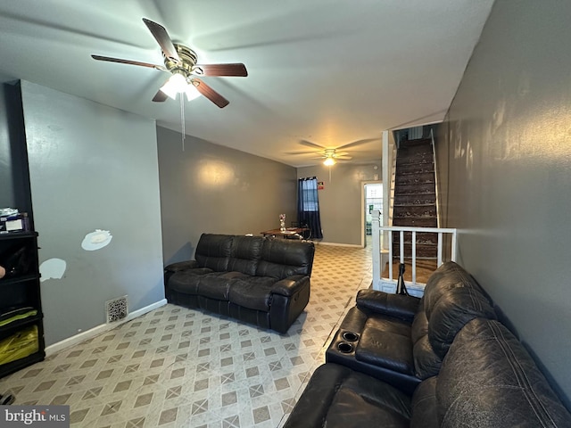 living room with ceiling fan