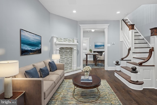 living room featuring dark hardwood / wood-style flooring