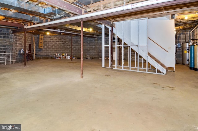 basement featuring water heater