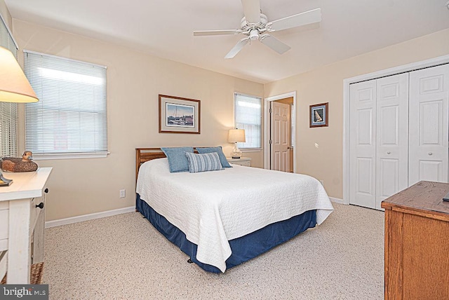 bedroom with a closet and ceiling fan