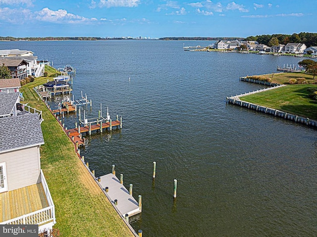 bird's eye view featuring a water view