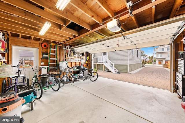 garage with a garage door opener