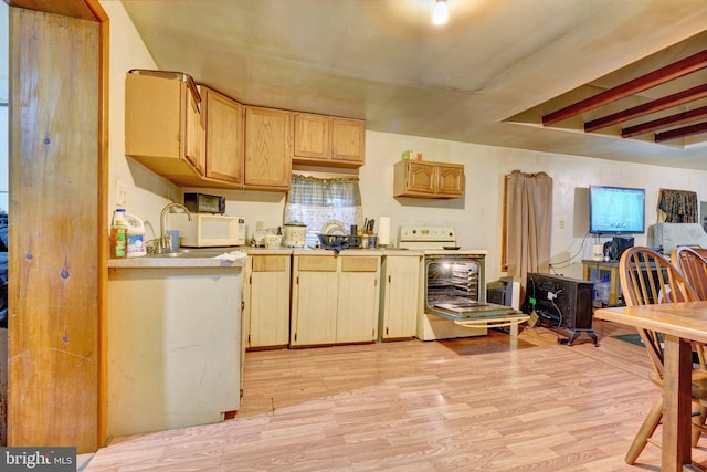 kitchen featuring light brown cabinetry, light wood-type flooring, and sink