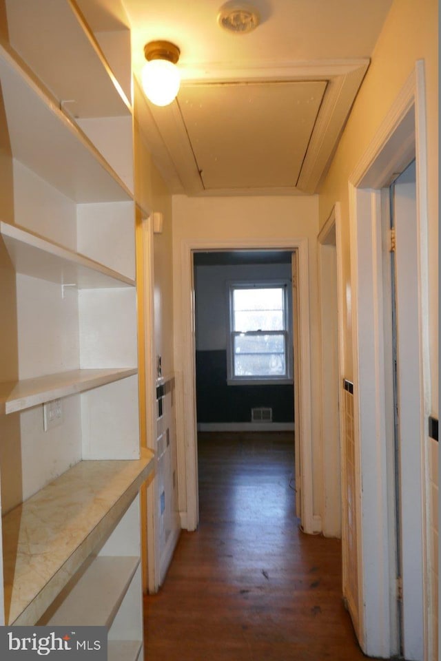 hall with dark hardwood / wood-style flooring