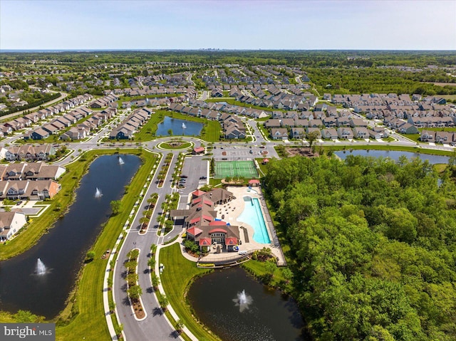 aerial view with a water view