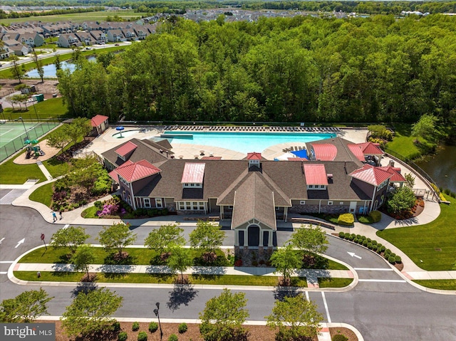 bird's eye view featuring a water view