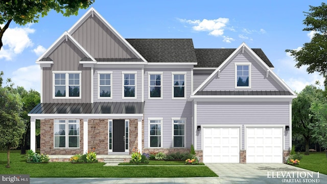 view of front facade featuring a front yard and a garage