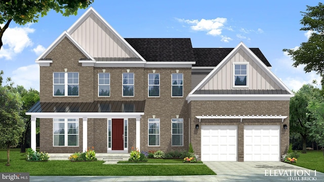 view of front of home with a garage and a front yard