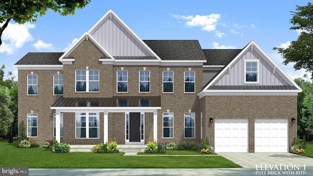 view of front of home with a garage and a front lawn