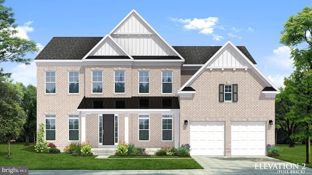 view of front facade with a garage and a front lawn