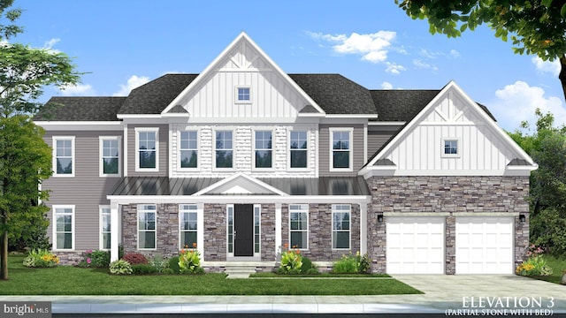 view of front of home with a garage and a front yard