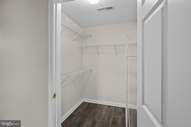 spacious closet with dark hardwood / wood-style flooring