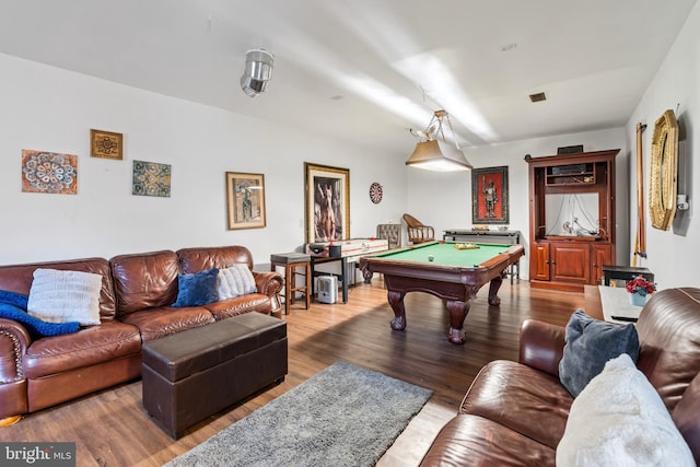 playroom featuring hardwood / wood-style flooring and pool table