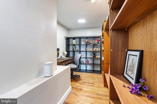 office with wood-type flooring