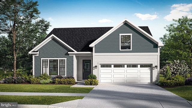 view of front facade featuring a front yard and a garage