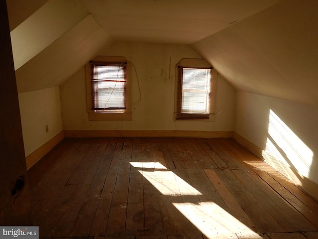 additional living space featuring vaulted ceiling, a wealth of natural light, and dark wood-type flooring