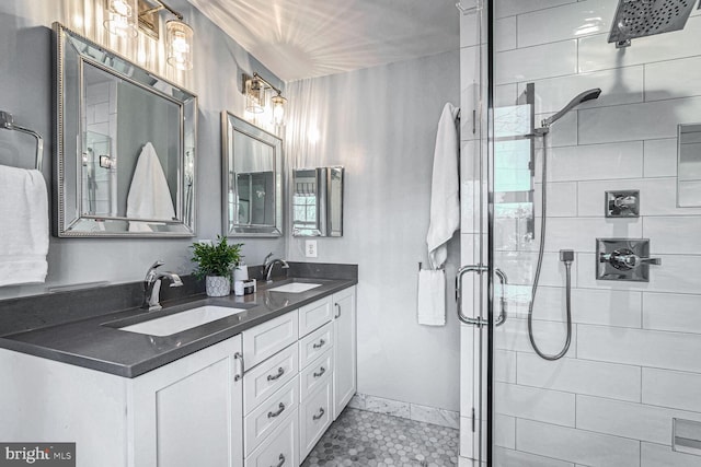 bathroom featuring vanity and walk in shower