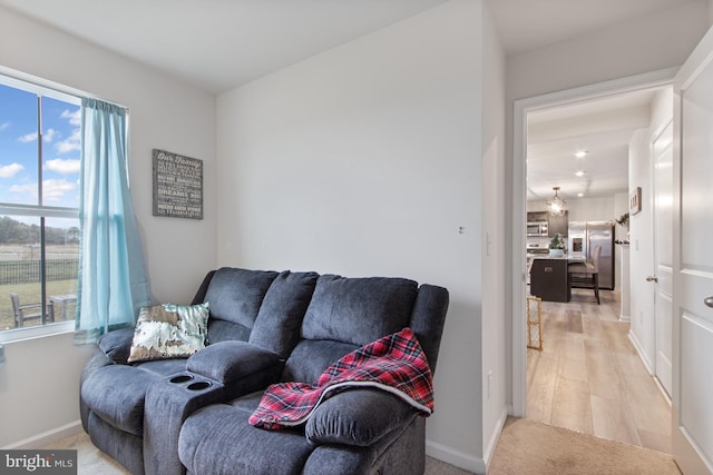 living room with light hardwood / wood-style floors