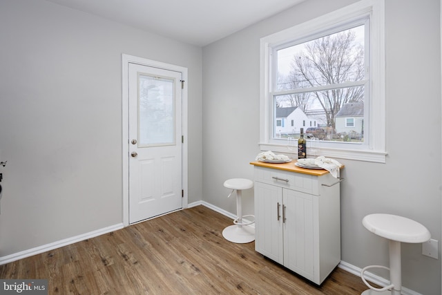 bathroom with hardwood / wood-style flooring