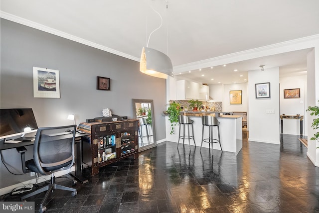 office area with ornamental molding