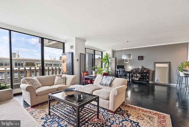 living room with a wall of windows