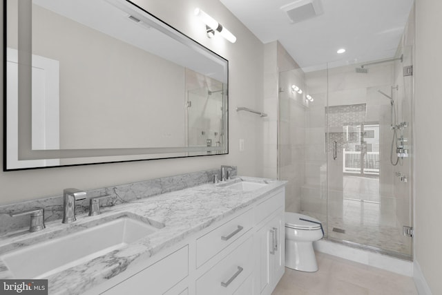 3710 S St NW, Washington, DC 20007 - bathroom with toilet, tile patterned flooring, a sink, and a stall shower