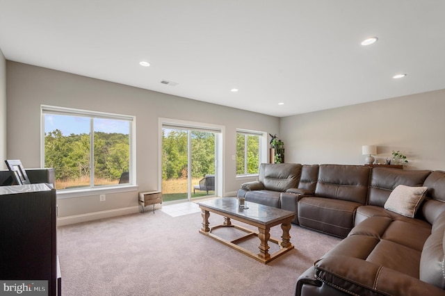 carpeted living room featuring a healthy amount of sunlight