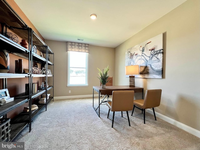 view of carpeted home office