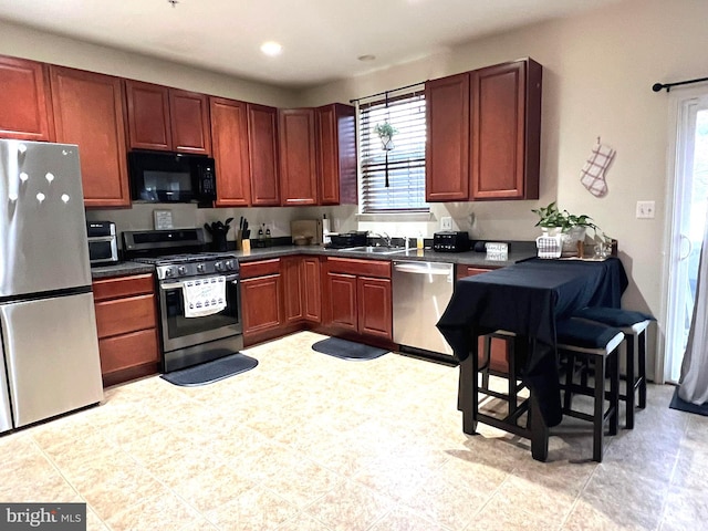 kitchen with a healthy amount of sunlight, sink, and appliances with stainless steel finishes