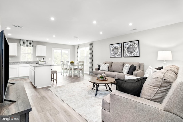 living room with light hardwood / wood-style floors