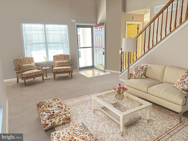 living room featuring carpet