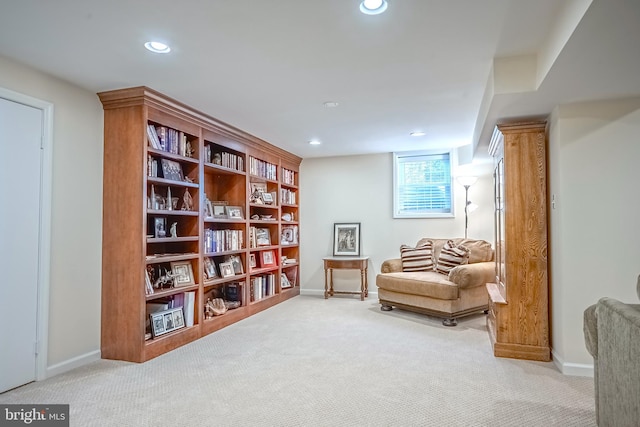 living area featuring carpet floors