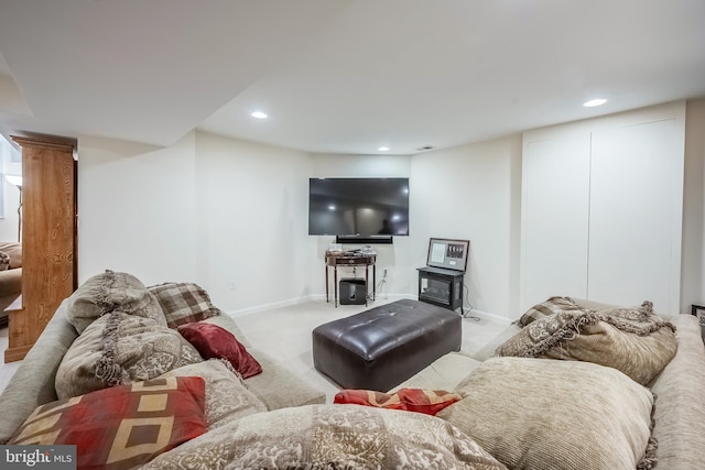 living room featuring light colored carpet