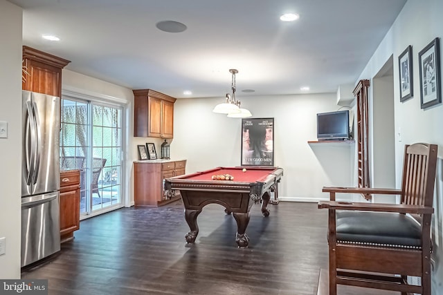 recreation room with dark wood-type flooring and billiards