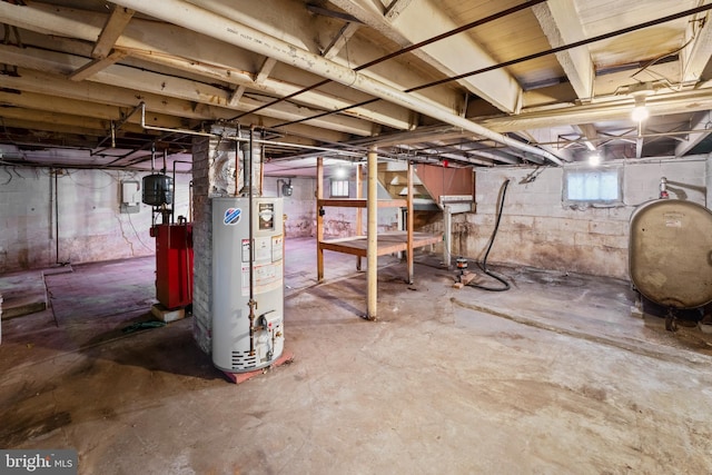 basement featuring gas water heater