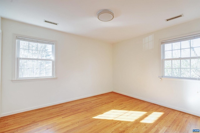 empty room with a wealth of natural light and light hardwood / wood-style floors