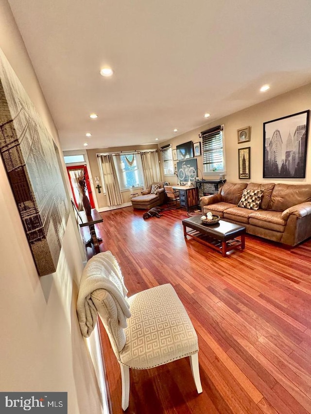 living room with hardwood / wood-style floors