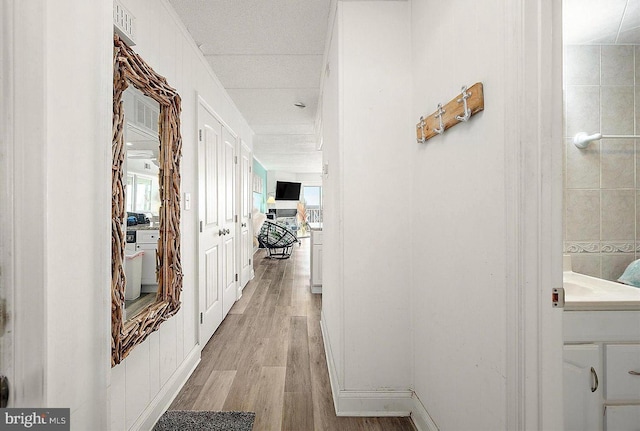 hall featuring light hardwood / wood-style flooring and a healthy amount of sunlight