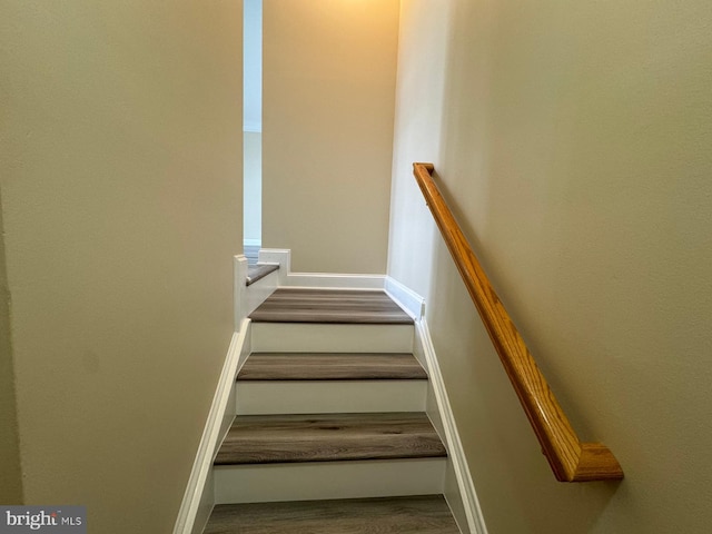 stairs with hardwood / wood-style flooring