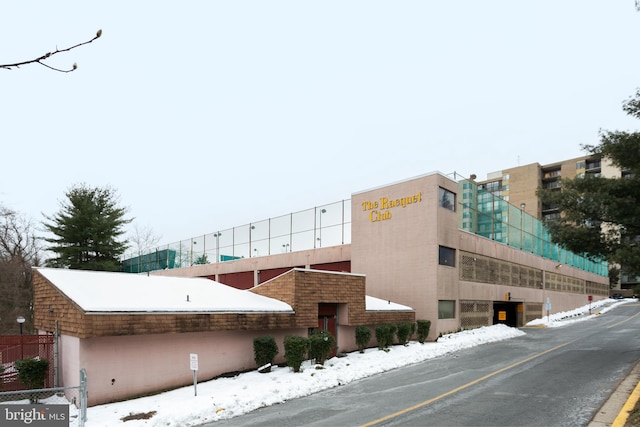 view of snow covered building