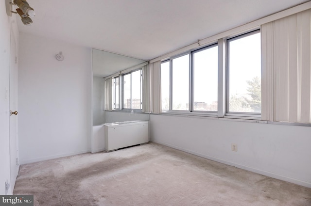 unfurnished room with light colored carpet