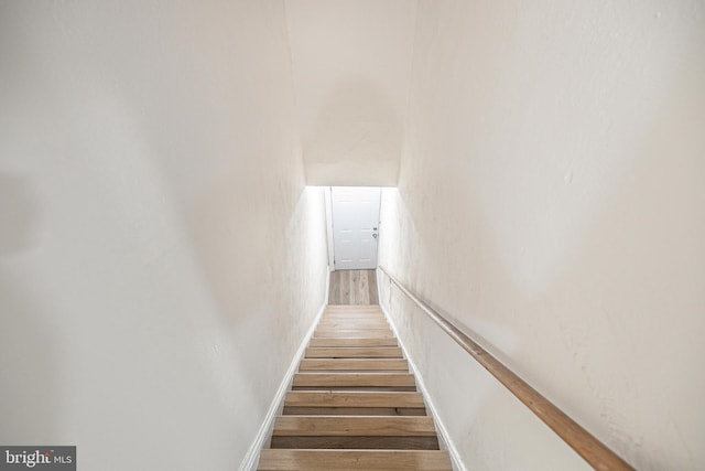 stairway featuring hardwood / wood-style flooring