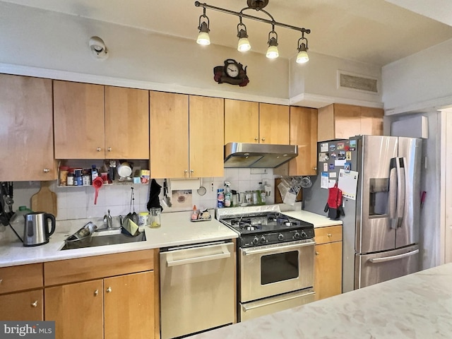 kitchen featuring backsplash, sink, and appliances with stainless steel finishes