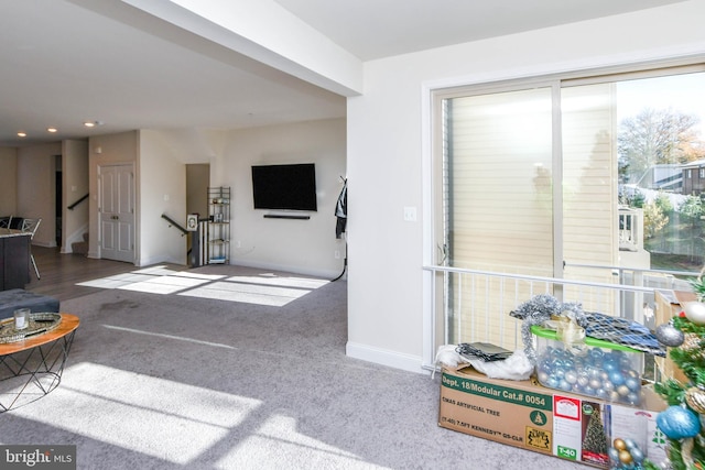 interior space featuring carpet flooring