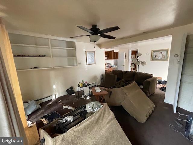 living room featuring ceiling fan