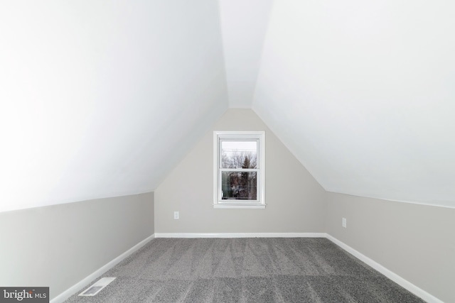 additional living space with carpet flooring and vaulted ceiling