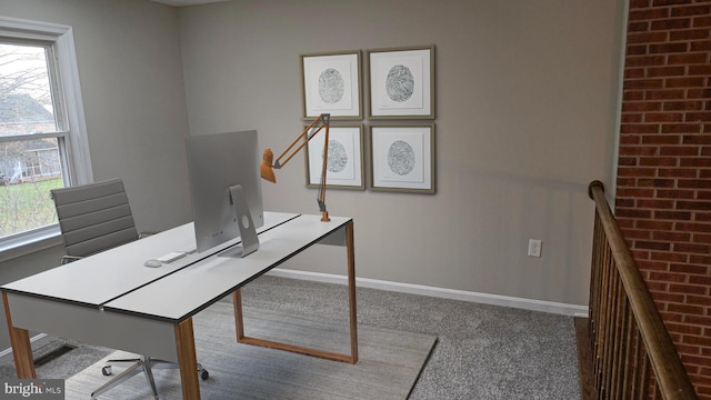 view of carpeted home office