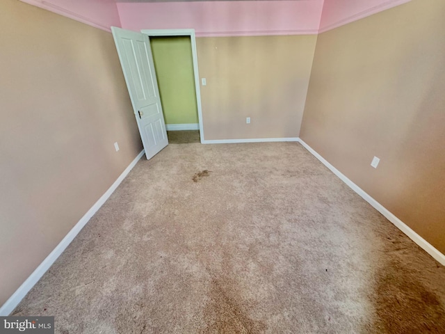 empty room with carpet flooring and crown molding