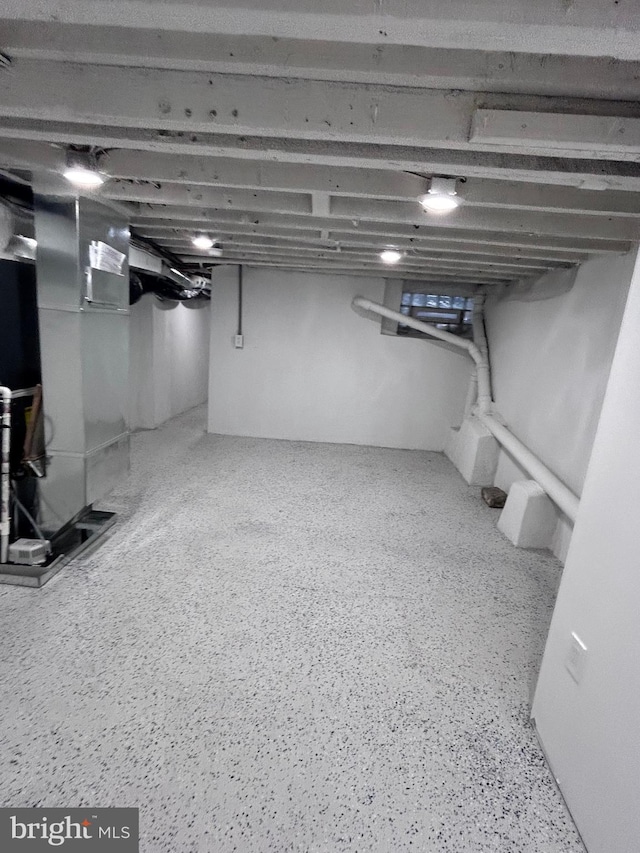 basement with heating unit